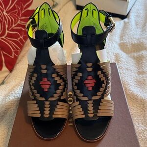 Coach Black and Tan Geometric Sandals